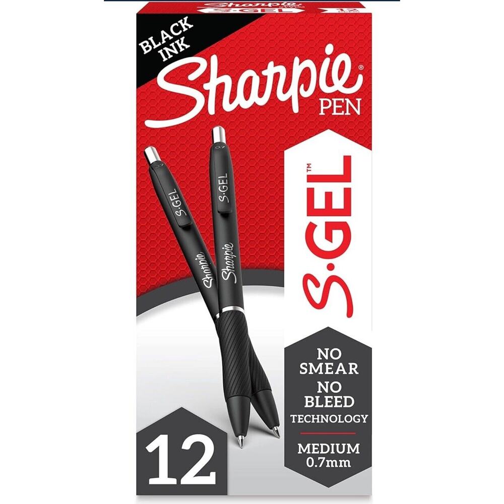 🔥SHARPIE S-Gel Gel Pens Fine Point (0.7mm) Black Ink Gel Pen 12 Count BNWT🔥